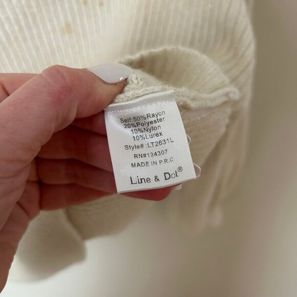 Line & Dot Off White Funnel Neckline Long Sleeve Chunky Knit Sweater Size Medium - Picture 6 of 8